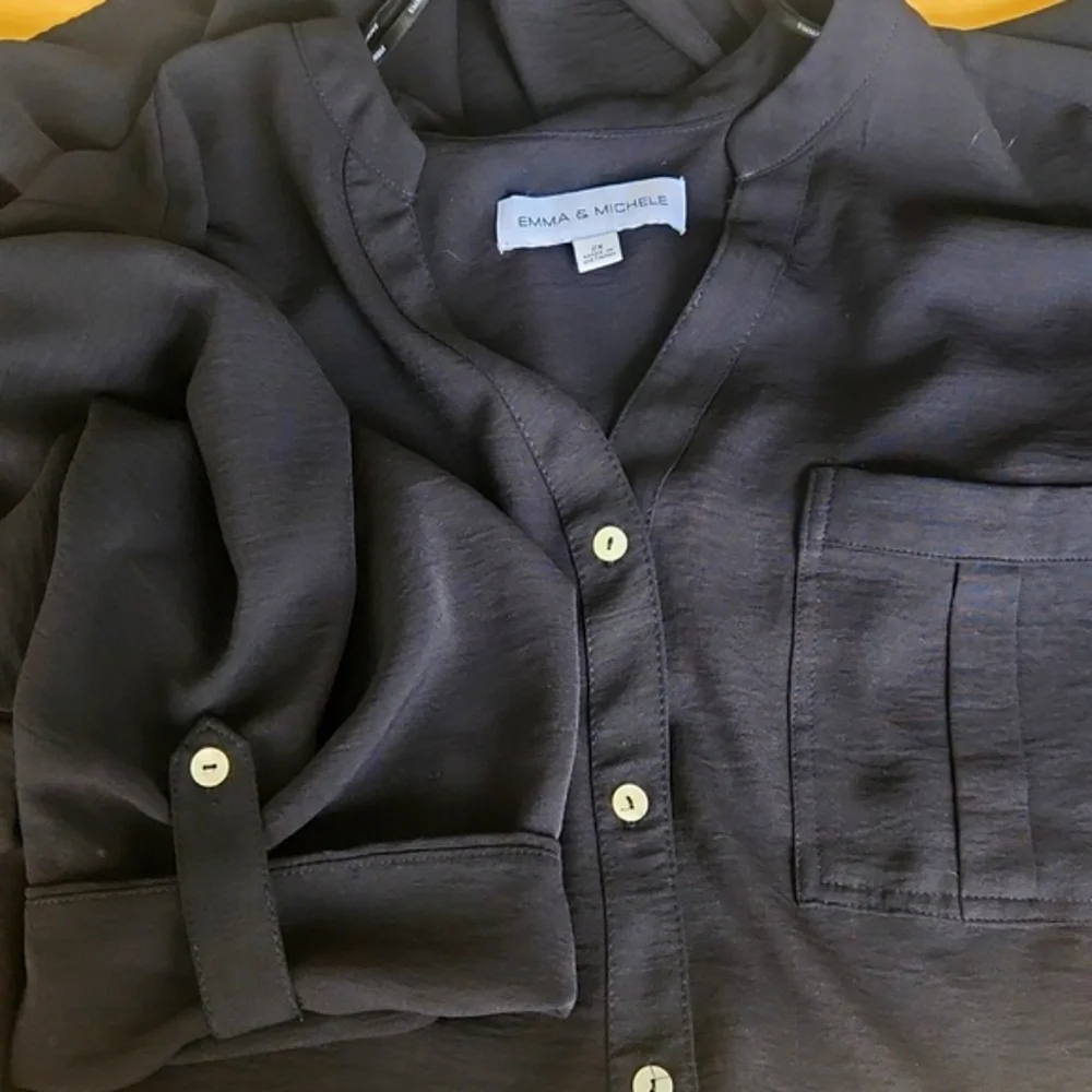 Emma & Michelle Shirt Dress Black Ruffle V-Neck Roll Tab Sleeves 2X - Picture 10 of 12